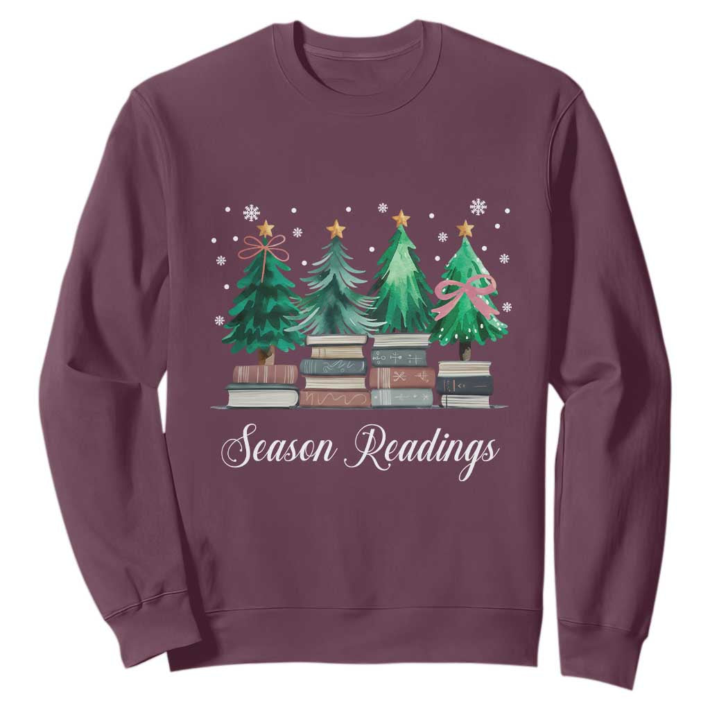 Funny Christmas Book Sweatshirt Season Readings Xmas Tree Bookworm Teacher Librarian TS11 Maroon Print Your Wear