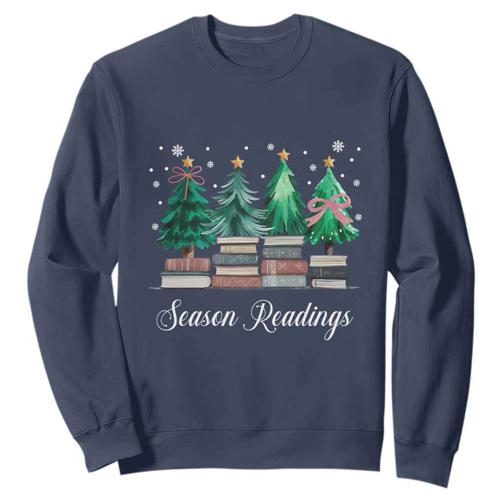 Funny Christmas Book Sweatshirt Season Readings Xmas Tree Bookworm Teacher Librarian TS11 Navy Print Your Wear