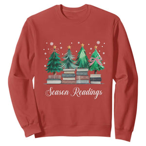 Funny Christmas Book Sweatshirt Season Readings Xmas Tree Bookworm Teacher Librarian TS11 Red Print Your Wear