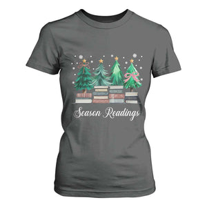 Funny Christmas Book T Shirt For Women Season Readings Xmas Tree Bookworm Teacher Librarian TS11 Dark Heather Print Your Wear