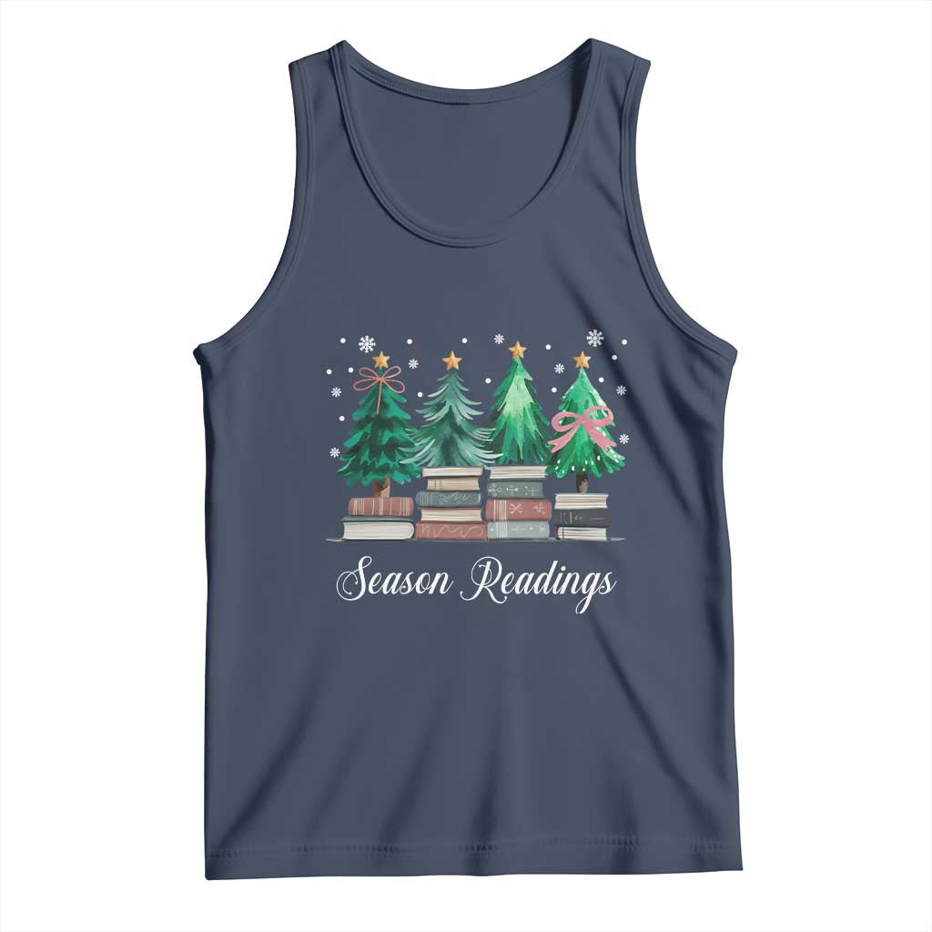 Funny Christmas Book Tank Top Season Readings Xmas Tree Bookworm Teacher Librarian TS11 Navy Print Your Wear