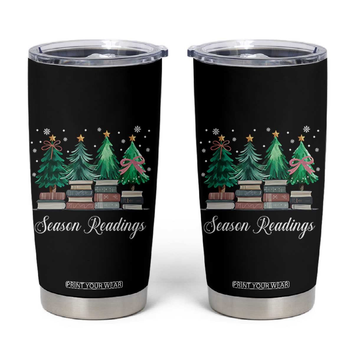 Funny Christmas Book Tumbler Cup Season Readings Xmas Tree Bookworm Teacher Librarian TS11 Black Print Your Wear
