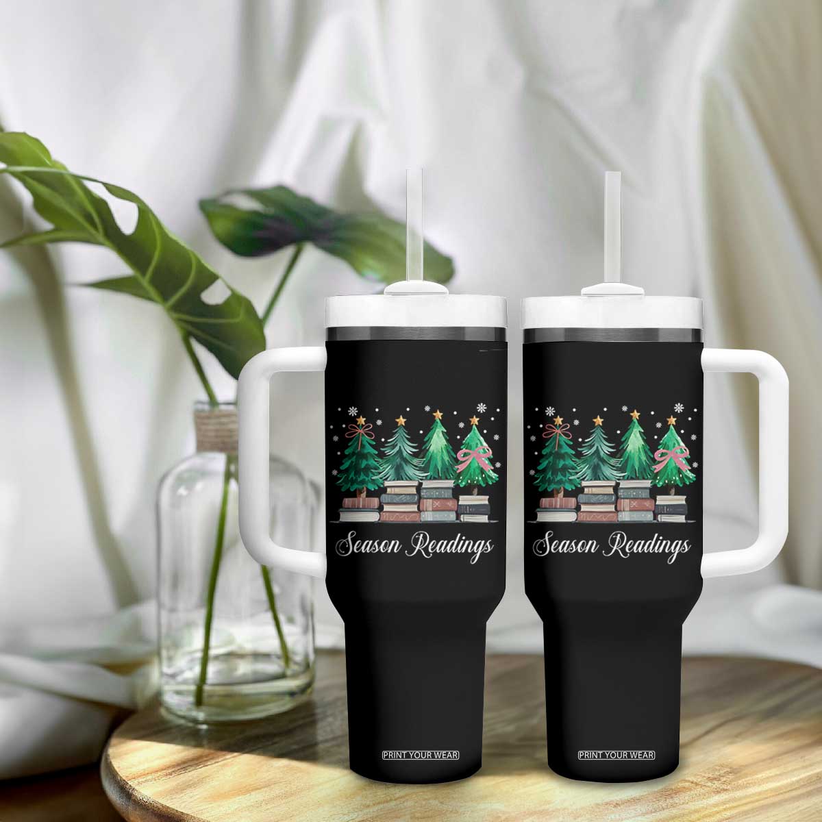 Funny Christmas Book Tumbler With Handle Season Readings Xmas Tree Bookworm Teacher Librarian TS11 Print Your Wear