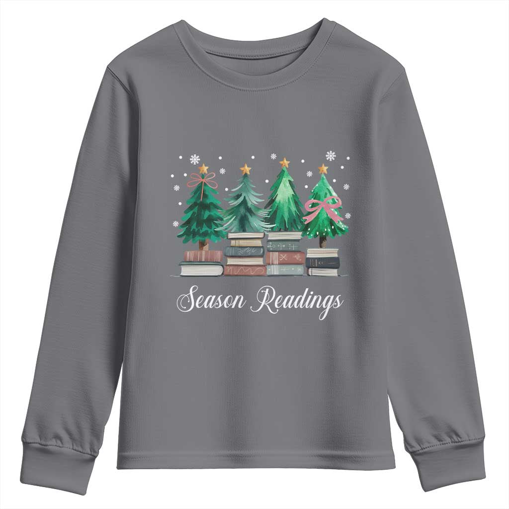 Funny Christmas Book Youth Sweatshirt Season Readings Xmas Tree Bookworm Teacher Librarian TS11 Charcoal Print Your Wear