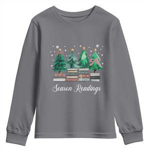 Funny Christmas Book Youth Sweatshirt Season Readings Xmas Tree Bookworm Teacher Librarian TS11 Charcoal Print Your Wear