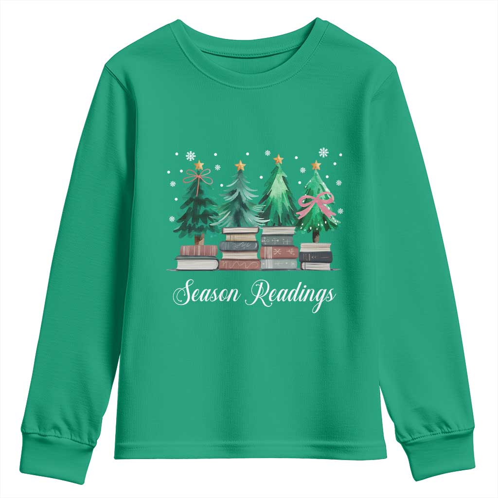 Funny Christmas Book Youth Sweatshirt Season Readings Xmas Tree Bookworm Teacher Librarian TS11 Irish Green Print Your Wear