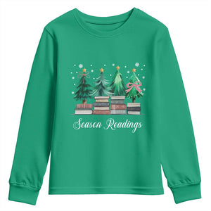 Funny Christmas Book Youth Sweatshirt Season Readings Xmas Tree Bookworm Teacher Librarian TS11 Irish Green Print Your Wear