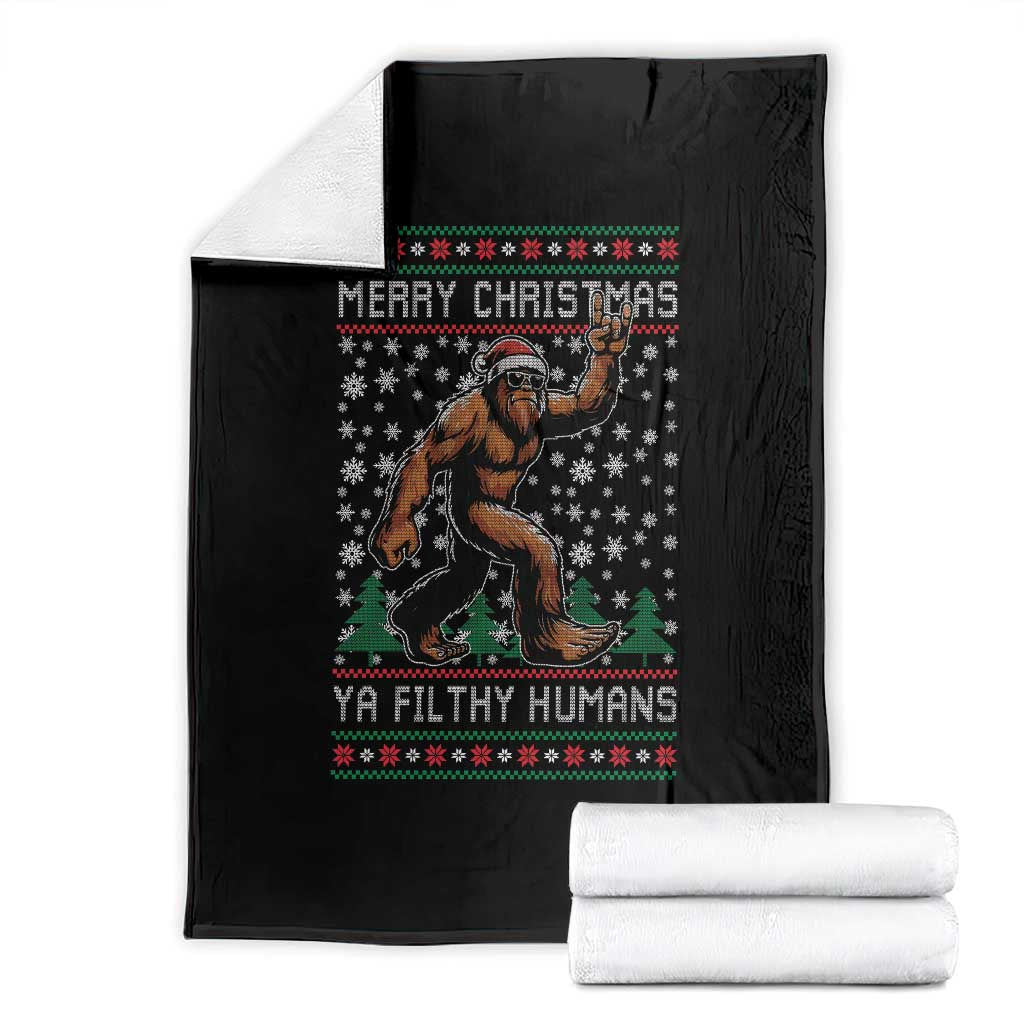 Merry Christmas Ya Filthy Humans Bigfoot Throw Blanket Funny Xmas Sasquatch TS11 Black Print Your Wear