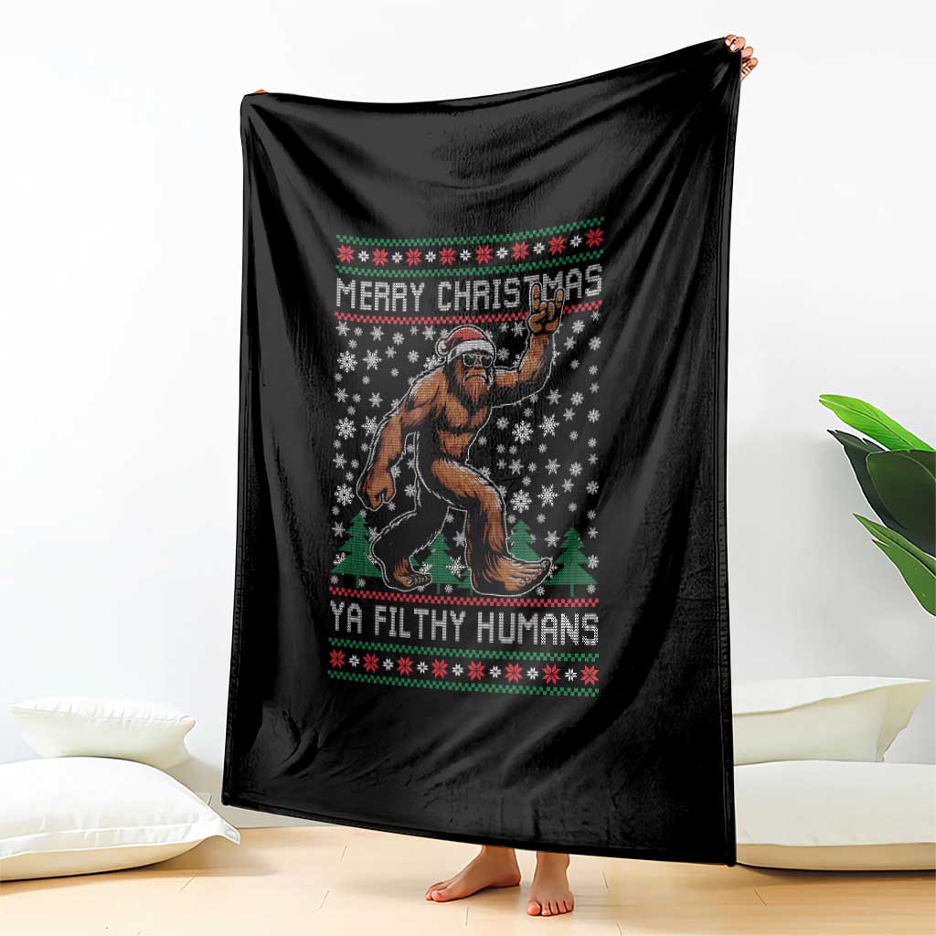 Merry Christmas Ya Filthy Humans Bigfoot Throw Blanket Funny Xmas Sasquatch TS11 Print Your Wear