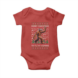 Merry Christmas Ya Filthy Humans Bigfoot Baby Onesie Funny Xmas Sasquatch TS11 Red Print Your Wear