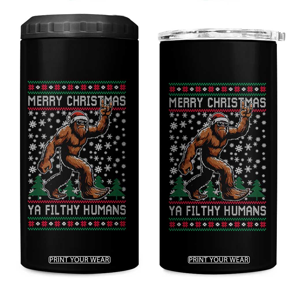 Merry Christmas Ya Filthy Humans Bigfoot 4 in 1 Can Cooler Tumbler Funny Xmas Sasquatch TS11 One Size: 16 oz Black Print Your Wear