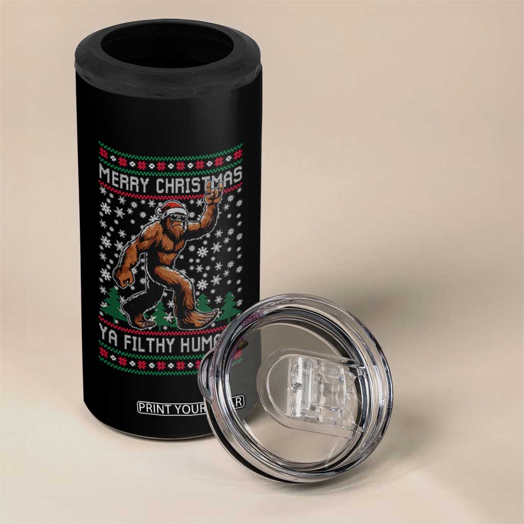 Merry Christmas Ya Filthy Humans Bigfoot 4 in 1 Can Cooler Tumbler Funny Xmas Sasquatch TS11 Print Your Wear