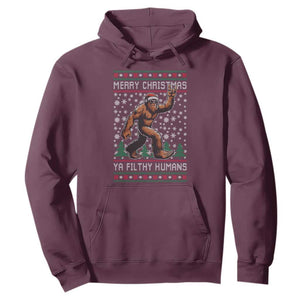 Merry Christmas Ya Filthy Humans Bigfoot Hoodie Funny Xmas Sasquatch TS11 Maroon Print Your Wear