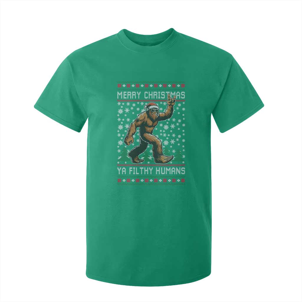 Merry Christmas Ya Filthy Humans Bigfoot T Shirt For Kid Funny Xmas Sasquatch TS11 Irish Green Print Your Wear