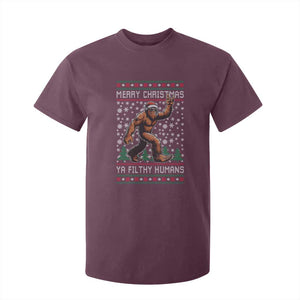 Merry Christmas Ya Filthy Humans Bigfoot T Shirt For Kid Funny Xmas Sasquatch TS11 Maroon Print Your Wear