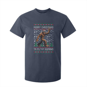 Merry Christmas Ya Filthy Humans Bigfoot T Shirt For Kid Funny Xmas Sasquatch TS11 Navy Print Your Wear