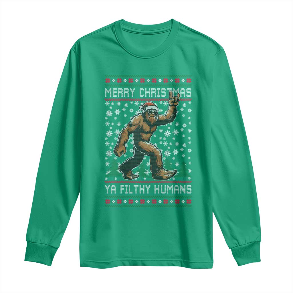 Merry Christmas Ya Filthy Humans Bigfoot Long Sleeve Shirt Funny Xmas Sasquatch TS11 Irish Green Print Your Wear
