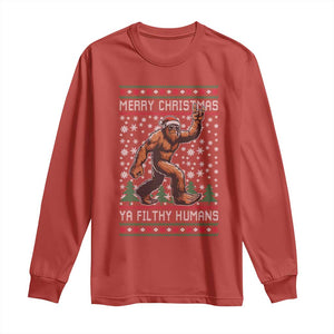 Merry Christmas Ya Filthy Humans Bigfoot Long Sleeve Shirt Funny Xmas Sasquatch TS11 Red Print Your Wear
