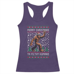 Merry Christmas Ya Filthy Humans Bigfoot Racerback Tank Top Funny Xmas Sasquatch TS11 Purple Print Your Wear