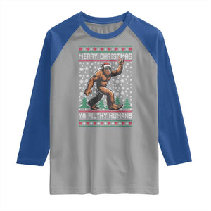 Merry Christmas Ya Filthy Humans Bigfoot Raglan Shirt Funny Xmas Sasquatch TS11 Sport Gray Royal Print Your Wear