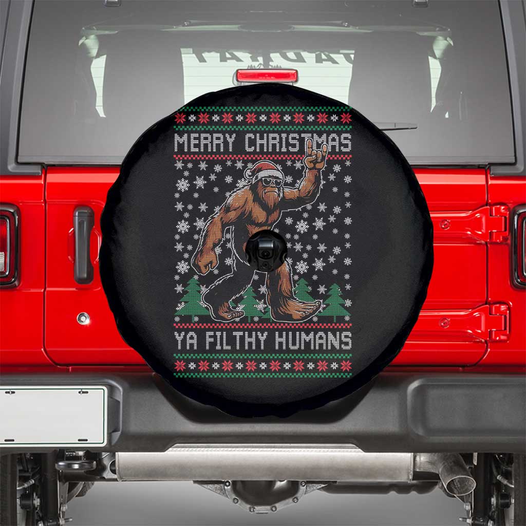 Merry Christmas Ya Filthy Humans Bigfoot Spare Tire Cover Funny Xmas Sasquatch TS11 Black Print Your Wear