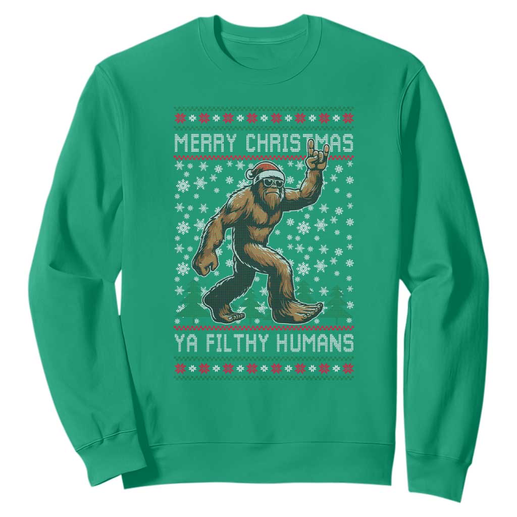 Merry Christmas Ya Filthy Humans Bigfoot Sweatshirt Funny Xmas Sasquatch TS11 Irish Green Print Your Wear