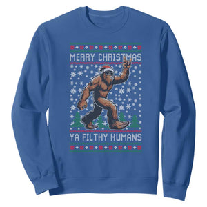 Merry Christmas Ya Filthy Humans Bigfoot Sweatshirt Funny Xmas Sasquatch TS11 Royal Blue Print Your Wear