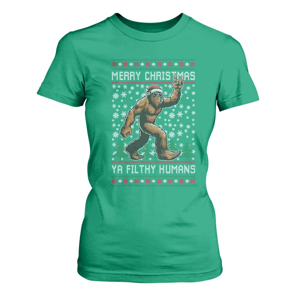 Merry Christmas Ya Filthy Humans Bigfoot T Shirt For Women Funny Xmas Sasquatch TS11 Irish Green Print Your Wear