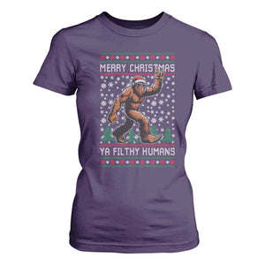 Merry Christmas Ya Filthy Humans Bigfoot T Shirt For Women Funny Xmas Sasquatch TS11 Purple Print Your Wear