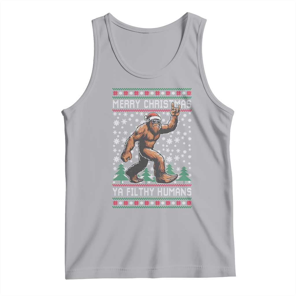 Merry Christmas Ya Filthy Humans Bigfoot Tank Top Funny Xmas Sasquatch TS11 Athletic Heather Print Your Wear