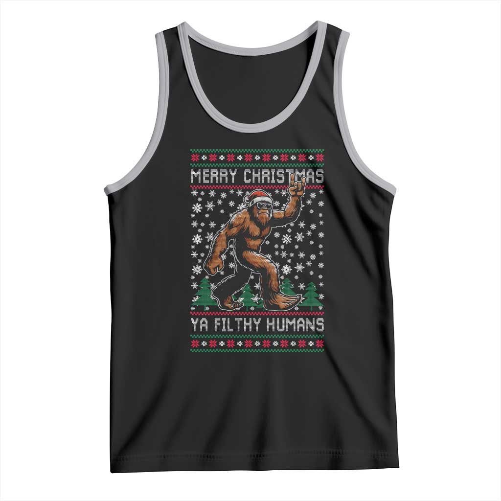 Merry Christmas Ya Filthy Humans Bigfoot Tank Top Funny Xmas Sasquatch TS11 Black Athletic Heather Print Your Wear