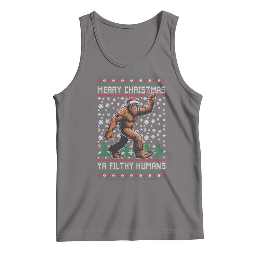 Merry Christmas Ya Filthy Humans Bigfoot Tank Top Funny Xmas Sasquatch TS11 Deep Heather Print Your Wear