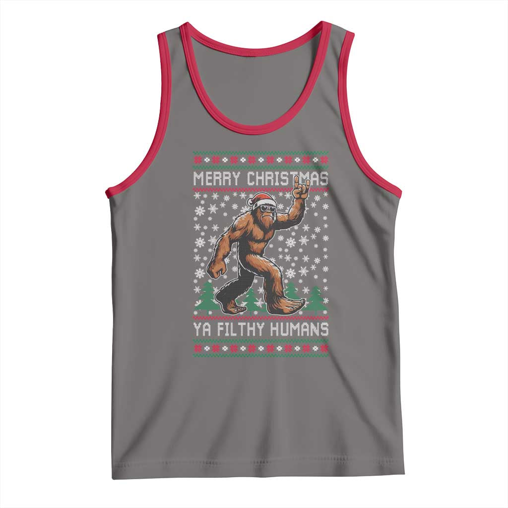 Merry Christmas Ya Filthy Humans Bigfoot Tank Top Funny Xmas Sasquatch TS11 Deep Heather Red Print Your Wear
