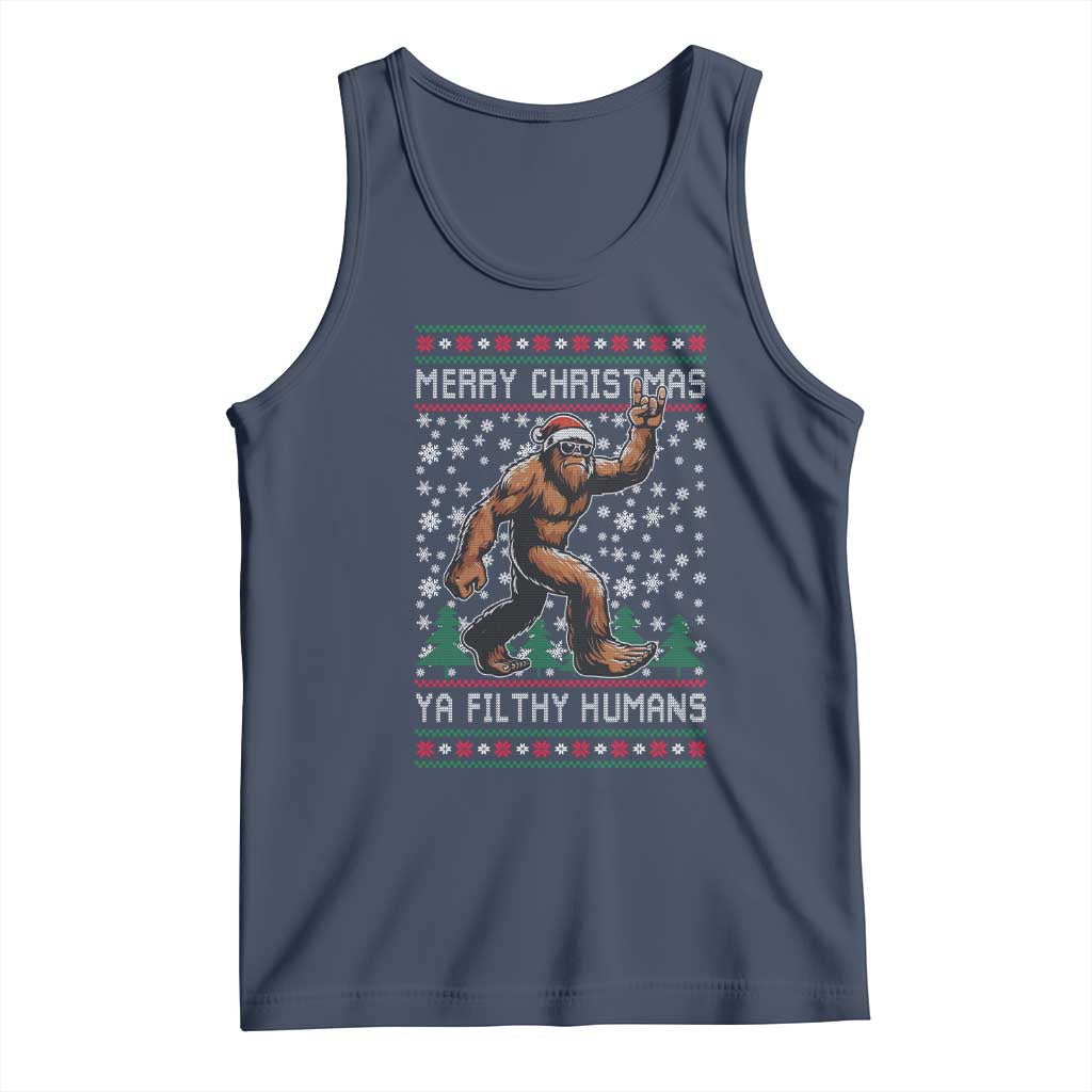 Merry Christmas Ya Filthy Humans Bigfoot Tank Top Funny Xmas Sasquatch TS11 Navy Print Your Wear