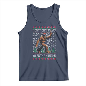 Merry Christmas Ya Filthy Humans Bigfoot Tank Top Funny Xmas Sasquatch TS11 Navy Print Your Wear