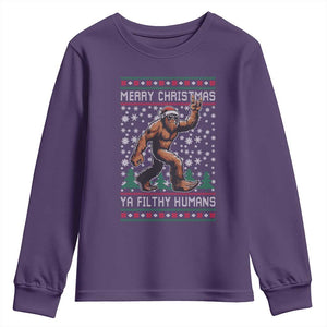 Merry Christmas Ya Filthy Humans Bigfoot Youth Sweatshirt Funny Xmas Sasquatch TS11 Purple Print Your Wear