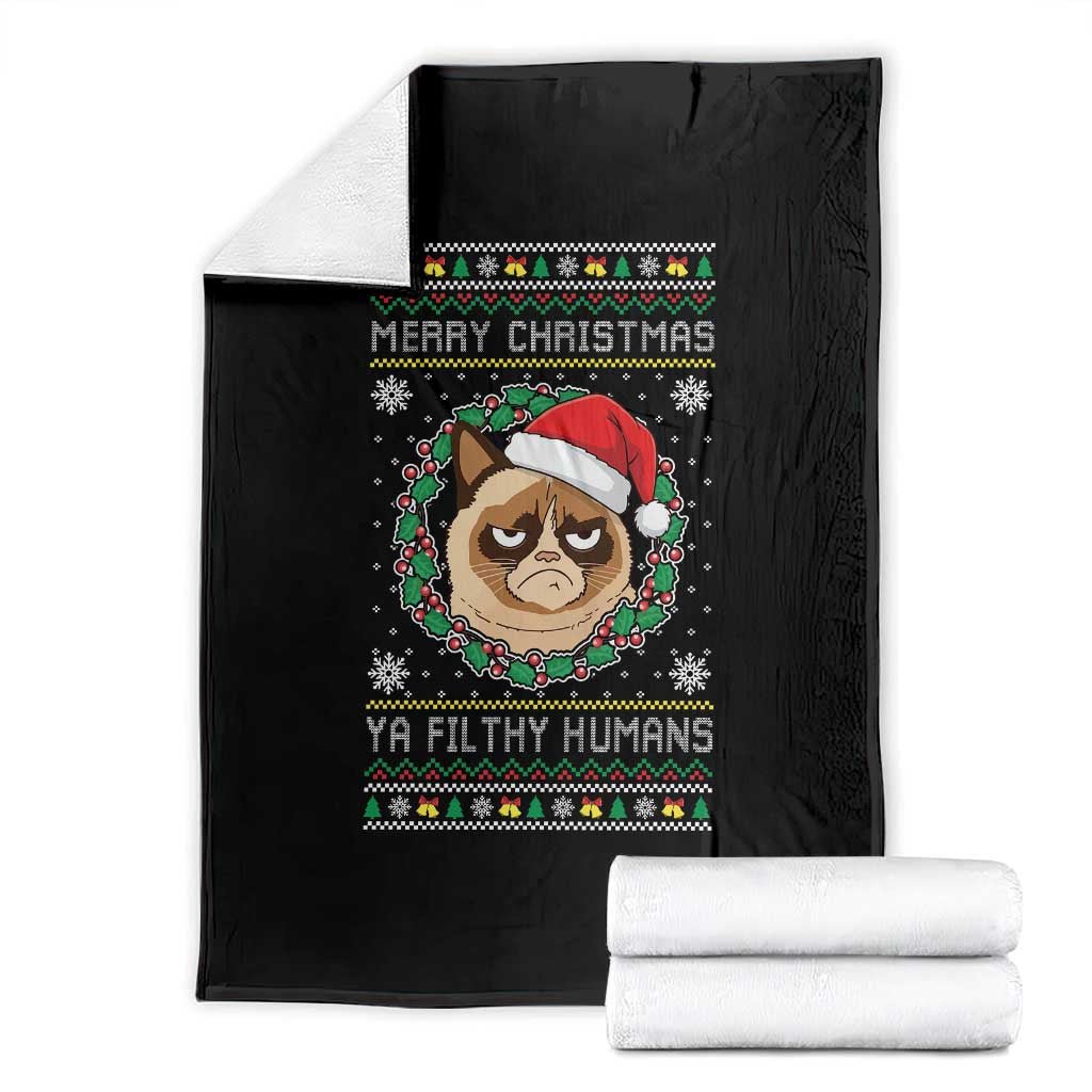 Merry Christmas Ya Filthy Humans Cat Throw Blanket Funny Xmas Grumpy Cat TS11 Black Print Your Wear