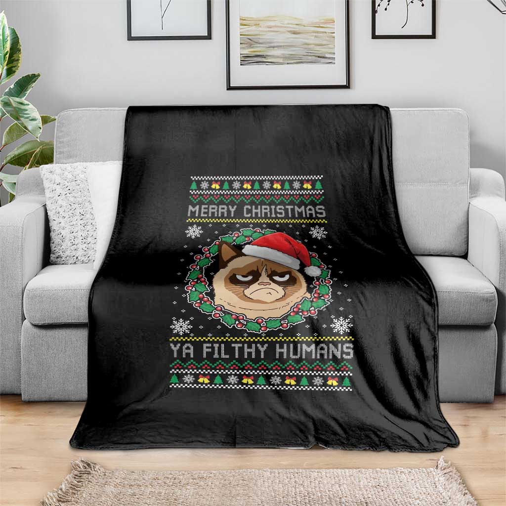 Merry Christmas Ya Filthy Humans Cat Throw Blanket Funny Xmas Grumpy Cat TS11 Print Your Wear