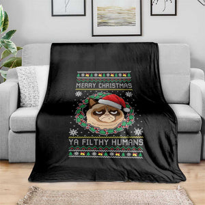Merry Christmas Ya Filthy Humans Cat Throw Blanket Funny Xmas Grumpy Cat TS11 Print Your Wear