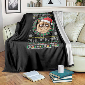 Merry Christmas Ya Filthy Humans Cat Throw Blanket Funny Xmas Grumpy Cat TS11 Print Your Wear