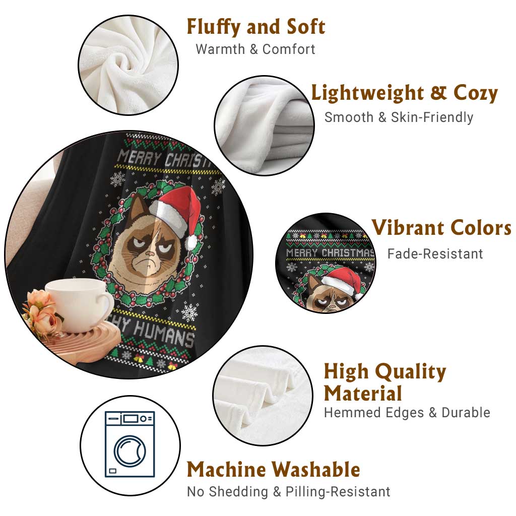 Merry Christmas Ya Filthy Humans Cat Throw Blanket Funny Xmas Grumpy Cat TS11 Print Your Wear