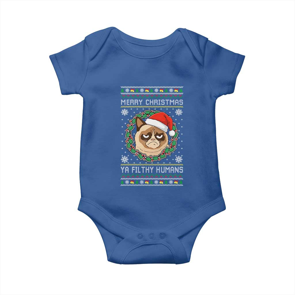 Merry Christmas Ya Filthy Humans Cat Baby Onesie Funny Xmas Grumpy Cat TS11 Royal Blue Print Your Wear