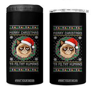 Merry Christmas Ya Filthy Humans Cat 4 in 1 Can Cooler Tumbler Funny Xmas Grumpy Cat TS11 One Size: 16 oz Black Print Your Wear