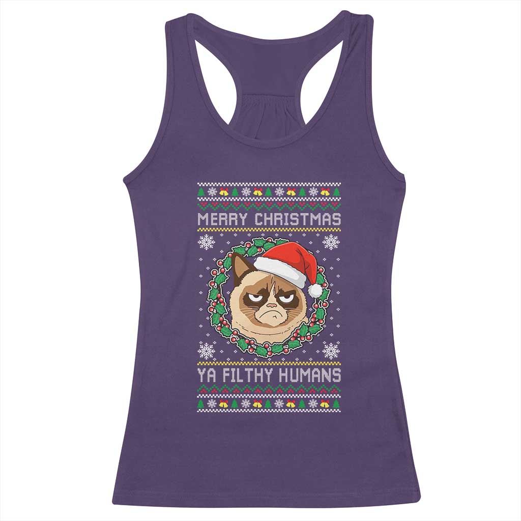 Merry Christmas Ya Filthy Humans Cat Racerback Tank Top Funny Xmas Grumpy Cat TS11 Purple Print Your Wear