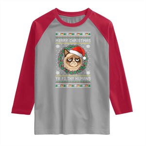 Merry Christmas Ya Filthy Humans Cat Raglan Shirt Funny Xmas Grumpy Cat TS11 Sport Gray Red Print Your Wear