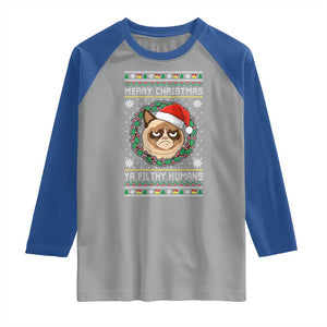 Merry Christmas Ya Filthy Humans Cat Raglan Shirt Funny Xmas Grumpy Cat TS11 Sport Gray Royal Print Your Wear
