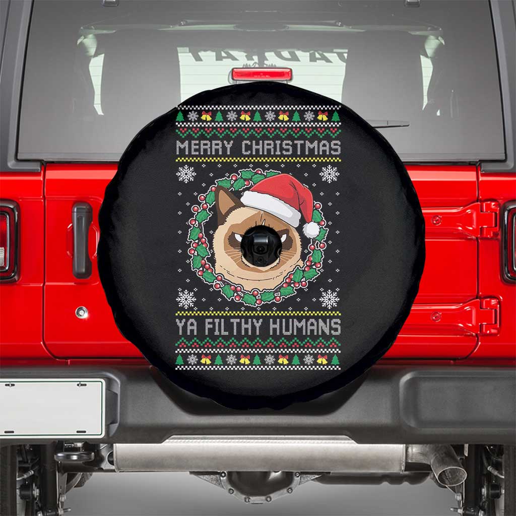 Merry Christmas Ya Filthy Humans Cat Spare Tire Cover Funny Xmas Grumpy Cat TS11 Black Print Your Wear