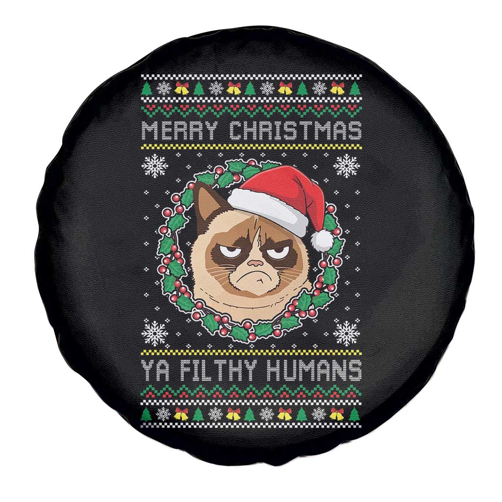 Merry Christmas Ya Filthy Humans Cat Spare Tire Cover Funny Xmas Grumpy Cat TS11 Print Your Wear