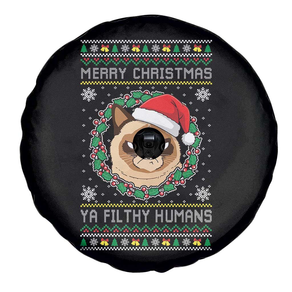 Merry Christmas Ya Filthy Humans Cat Spare Tire Cover Funny Xmas Grumpy Cat TS11 Print Your Wear