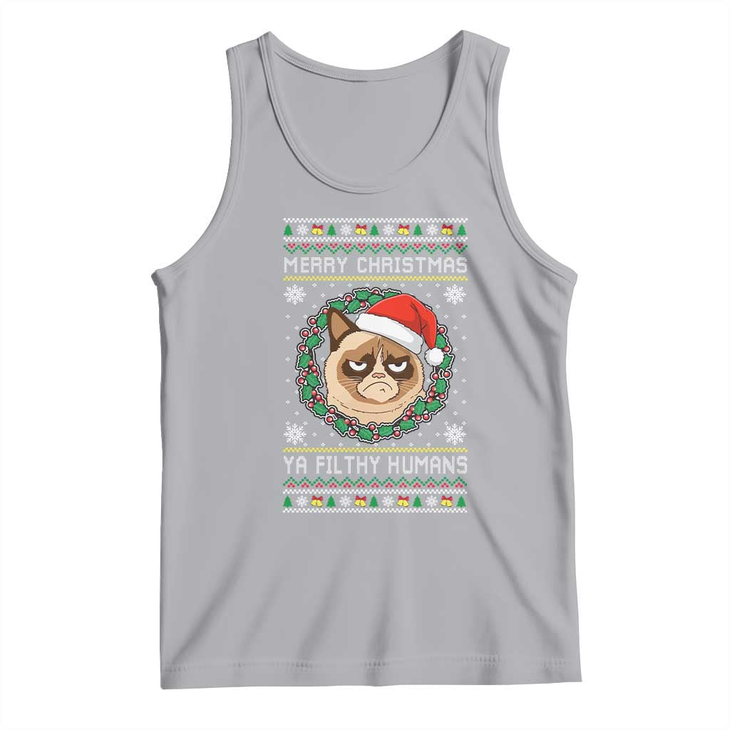 Merry Christmas Ya Filthy Humans Cat Tank Top Funny Xmas Grumpy Cat TS11 Athletic Heather Print Your Wear